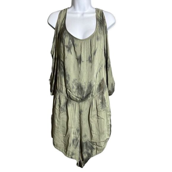 Don't Ask Why Women's Tie-Dye Cold Shoulder Blouson Green Romper One Size - Picture 1 of 8